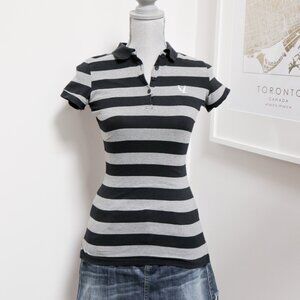 Black & Grey Striped Polo Tee 🎵 STREETWEAR SOCIETY